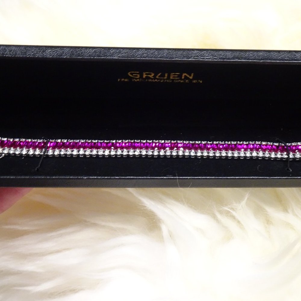 7" silver & crystal bracelet with ruby and white crystals.